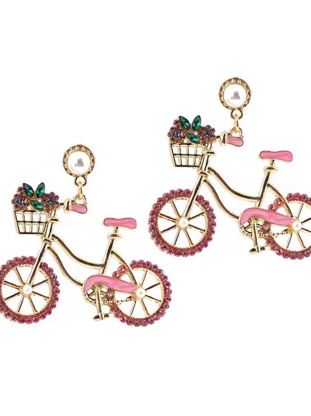 New - Women’s Pink Bicycle Earrings / French